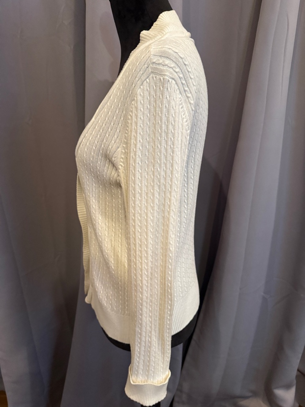 Lauren Ralph Lauren White Cable Knit V-Neck Button Cardigan - Picture 6 of 9